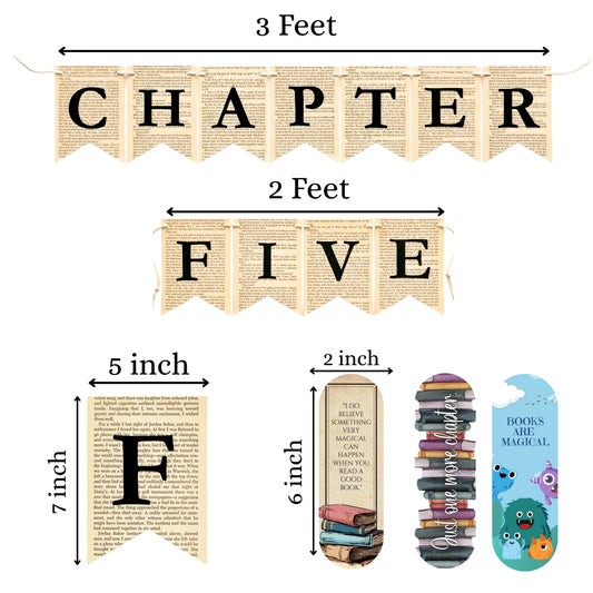 Chapter Five Birthday Banner Set – Book-Themed Garland with Bookmarks