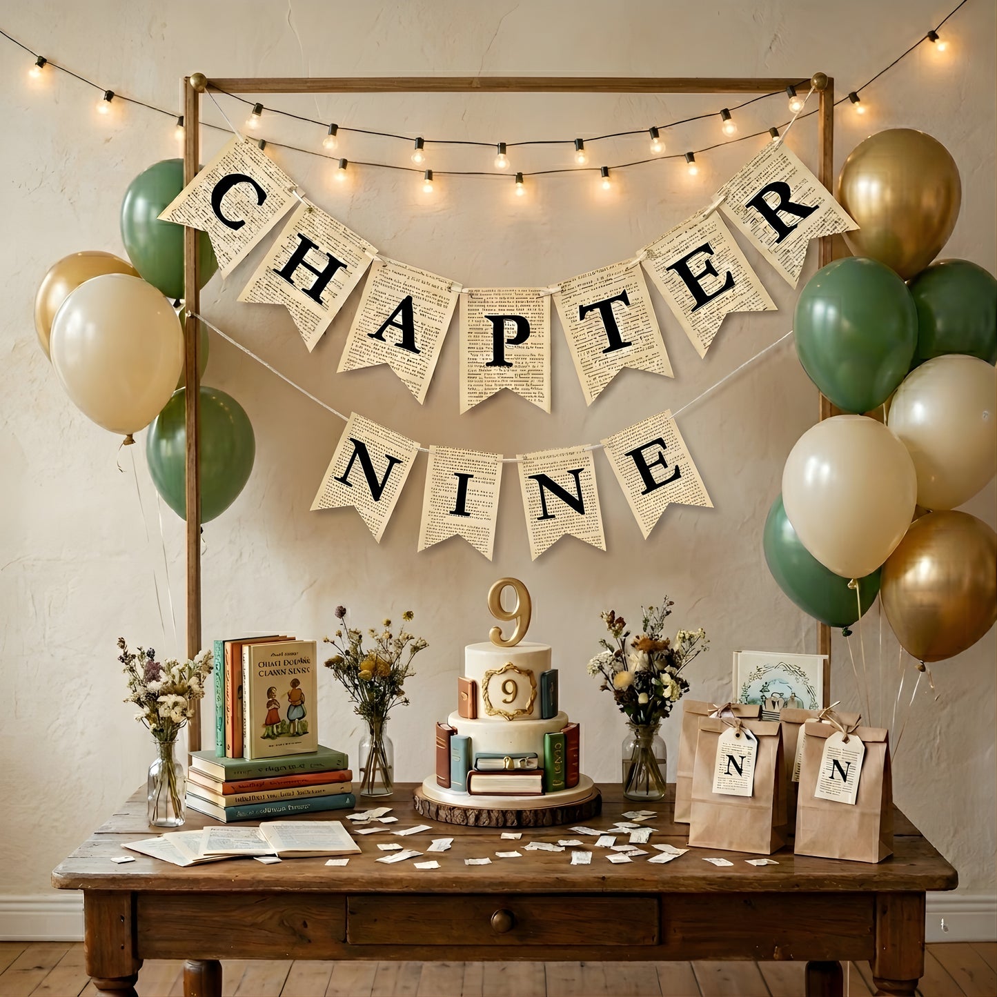 Chapter Nine Birthday Banner Set – Book Lover Party Garland with Bookmarks