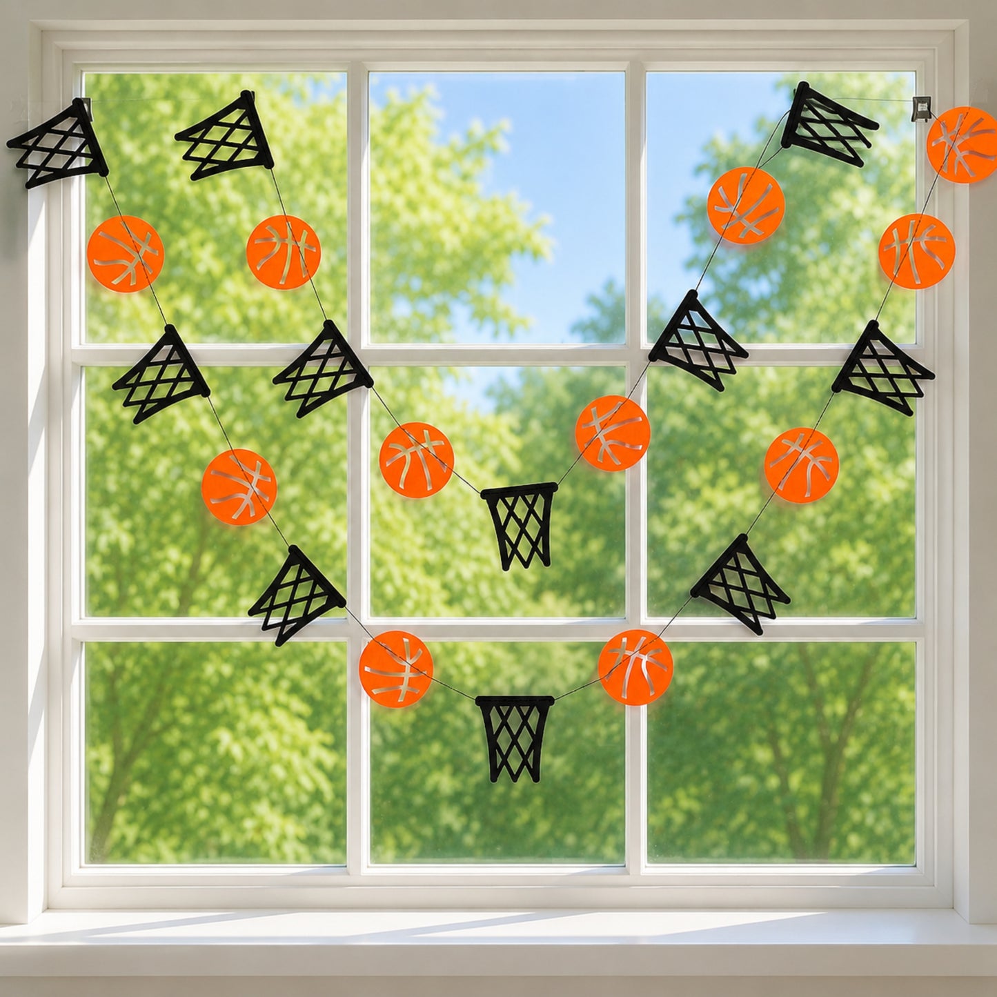 12 Ft Basketball Garland – Pre-Assembled Hoops & Balls Party Banner (Black Thread)