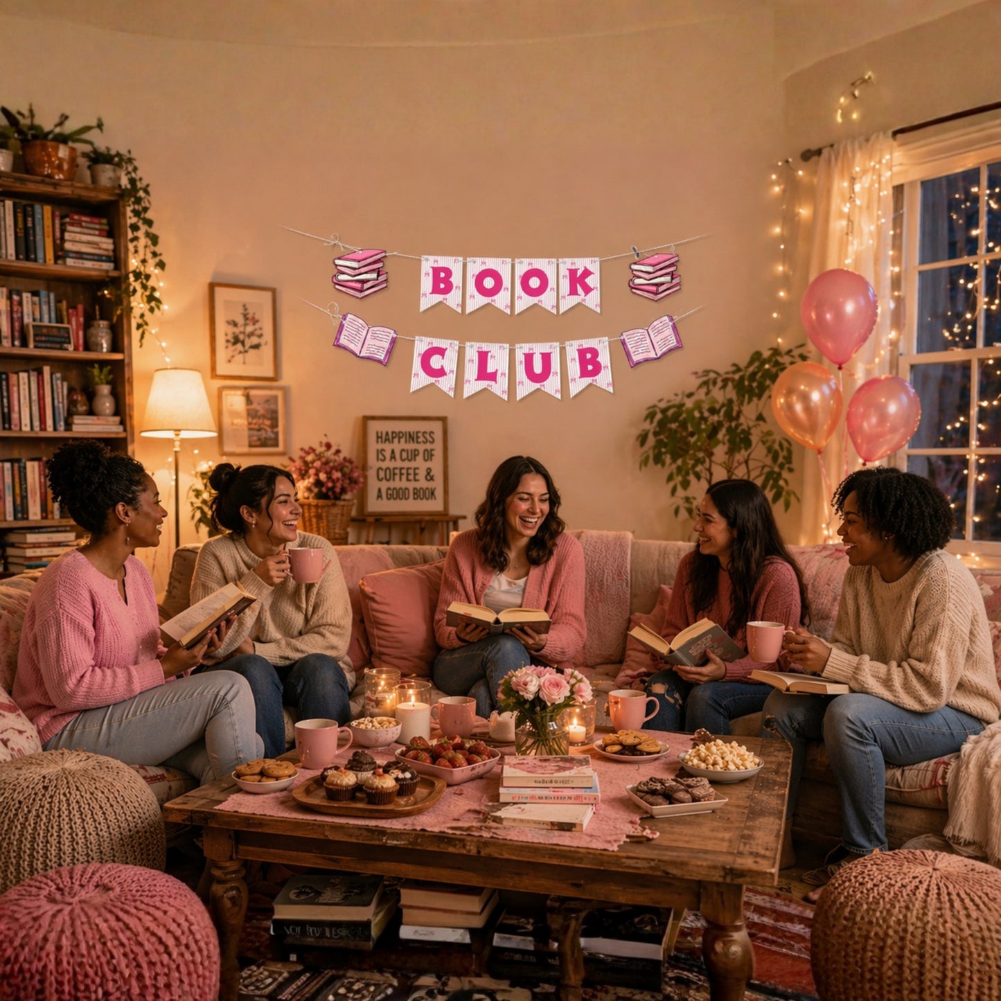 Pink Book Club Banner Garland – Coquette Reading Theme Party Decoration