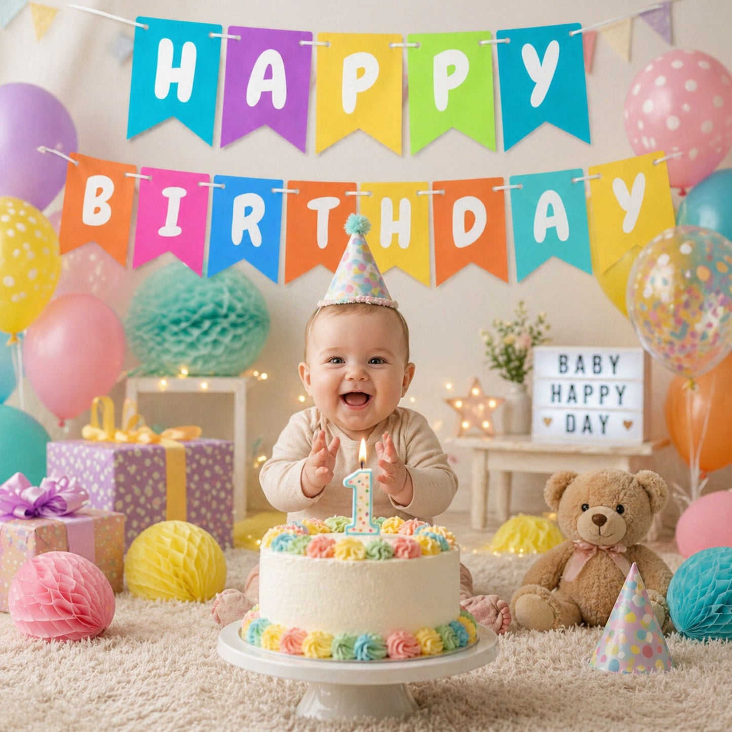 Colorful Happy Birthday Banner Garland – Rainbow Pastel Swallowtail Pennants