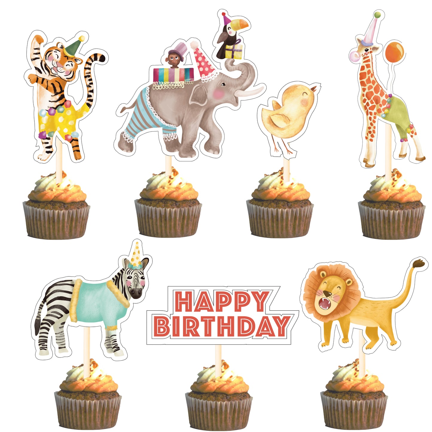 Jungle Safari Cupcake Toppers – 21 Pcs Animal Picks for Kids Party