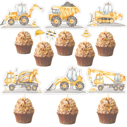 Construction Cupcake Toppers – 18 Pcs Dump Truck & Bulldozer Party Picks