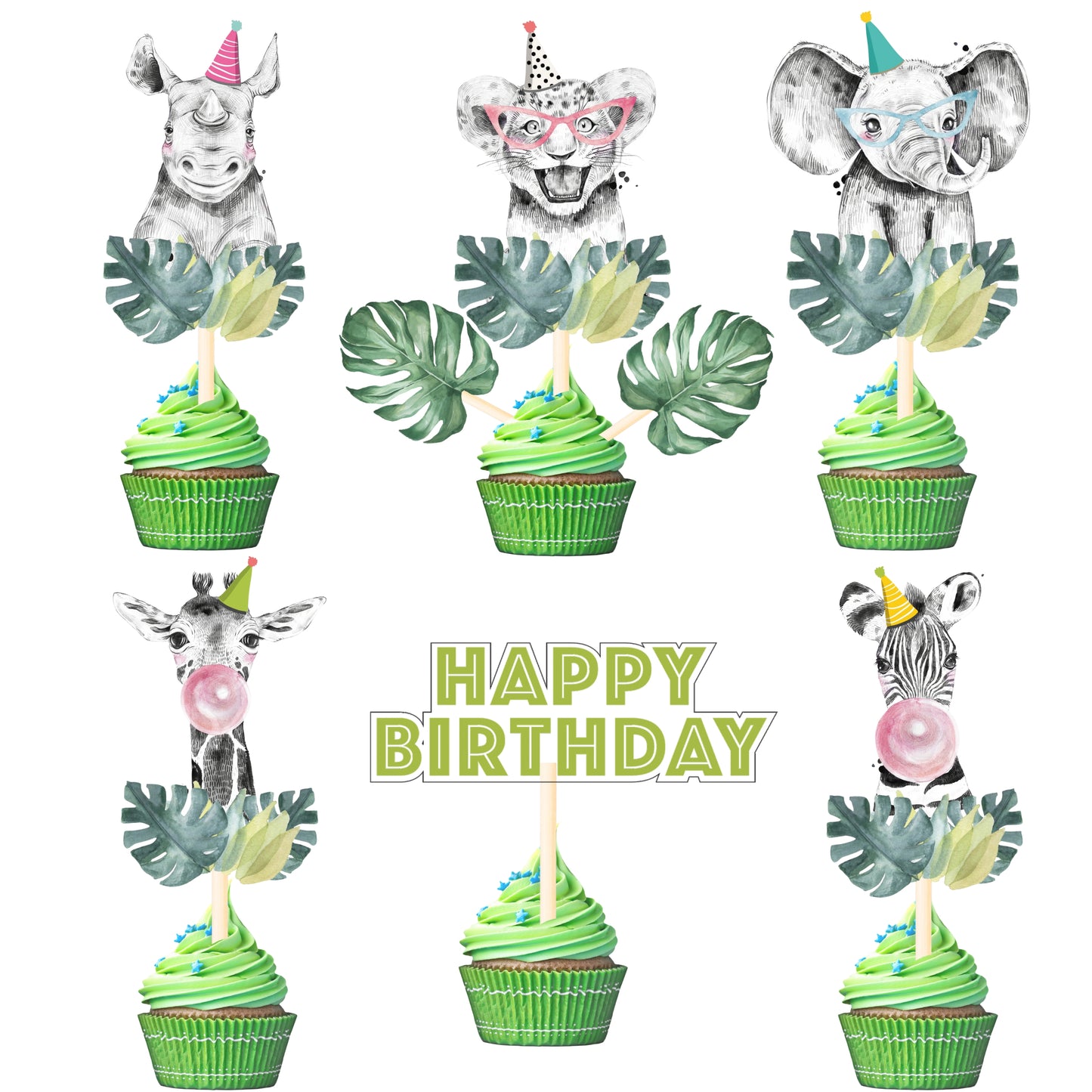 Jungle Safari Cupcake Toppers – 21 Pcs Animal Party Picks for Kids