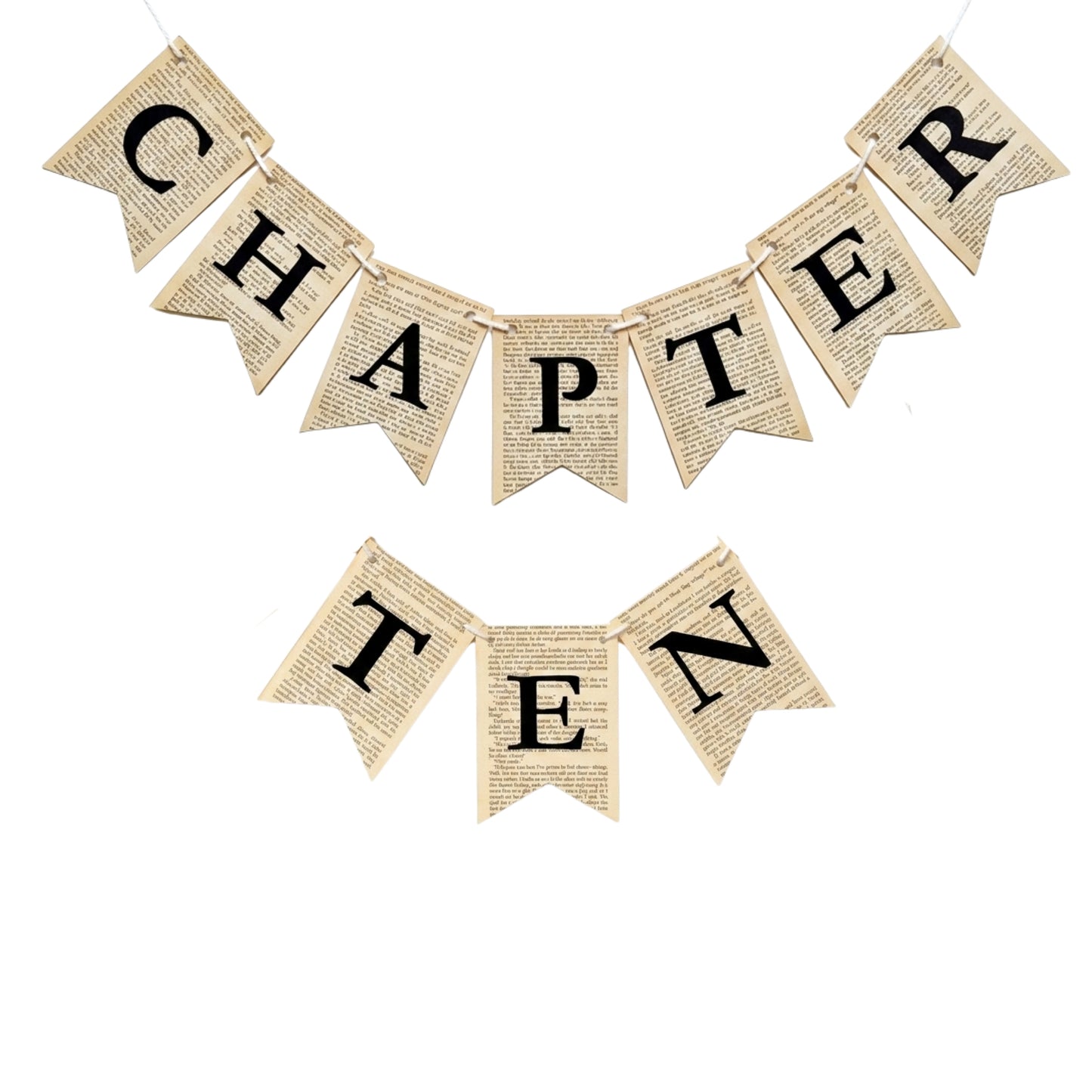 Chapter Ten Birthday Banner Set – Vintage Literary Garland with Bookmarks