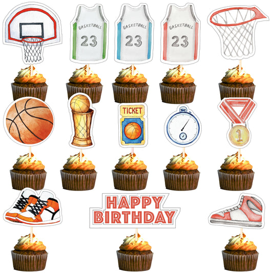 Basketball Cupcake Toppers – 30 Pcs Sports Theme Party Picks