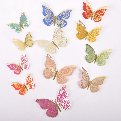3D Butterfly Wall Decor – 12 Pcs Double-Layer Glitter Butterflies, 3 Sizes