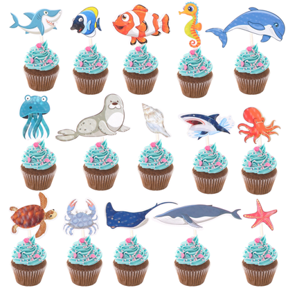 Ocean Animal Cupcake Toppers – 15 Pcs Under the Sea Party Picks