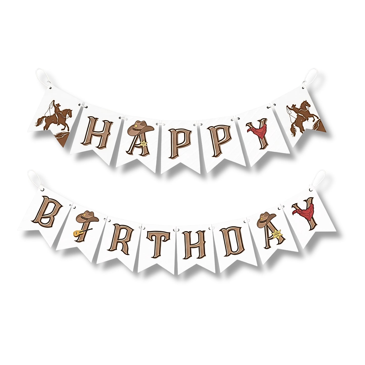 Western Cowboy Happy Birthday Banner – Rustic Wild West Garland Decoration