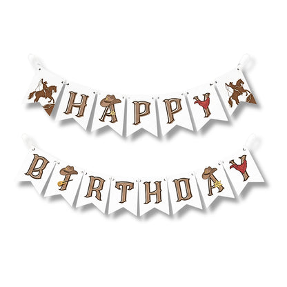 Western Cowboy Happy Birthday Banner – Rustic Wild West Garland Decoration