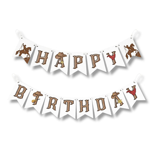 Western Cowboy Happy Birthday Banner – Rustic Wild West Garland Decoration