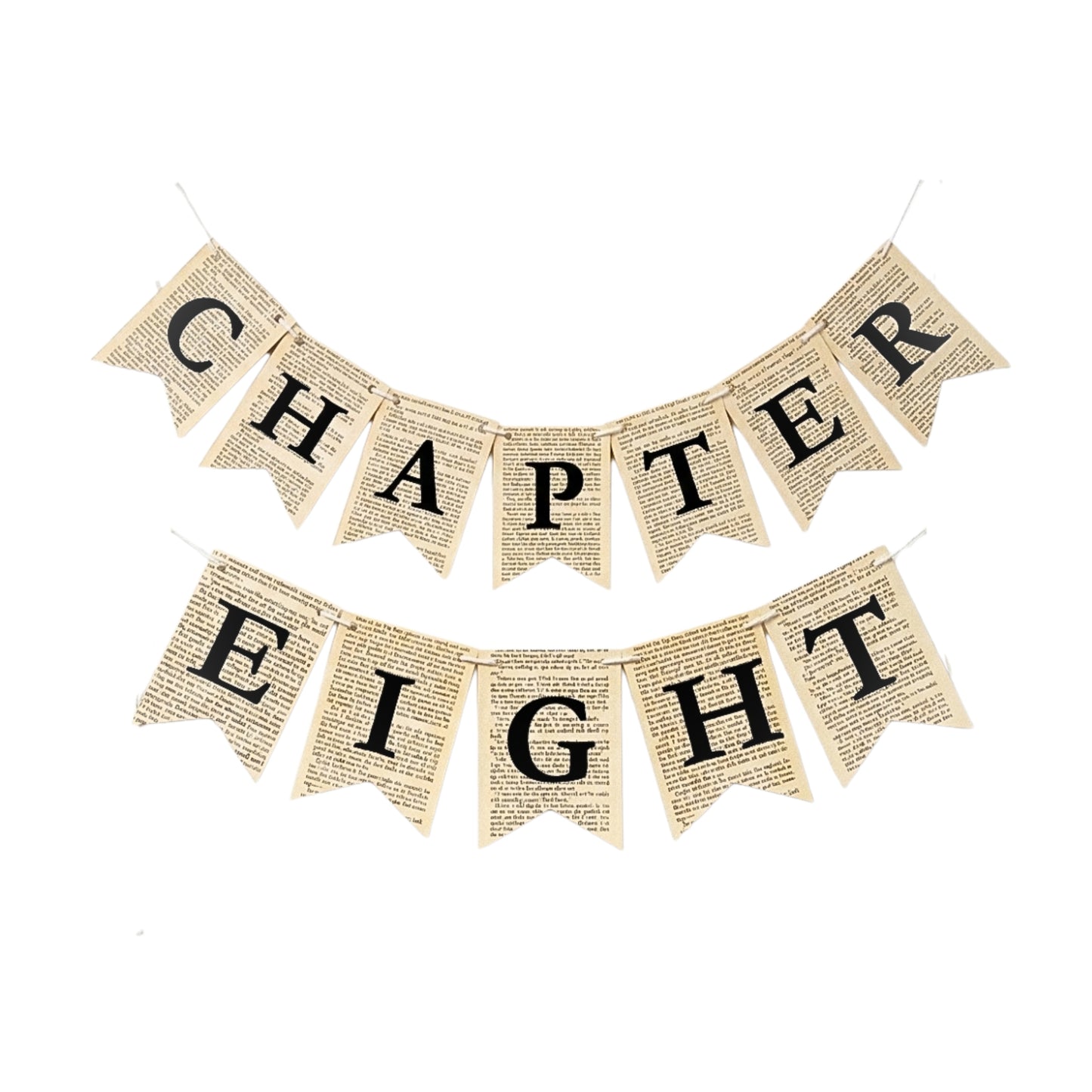 Chapter Eight Book Page Banner Garland – Rustic Literary Party Decoration