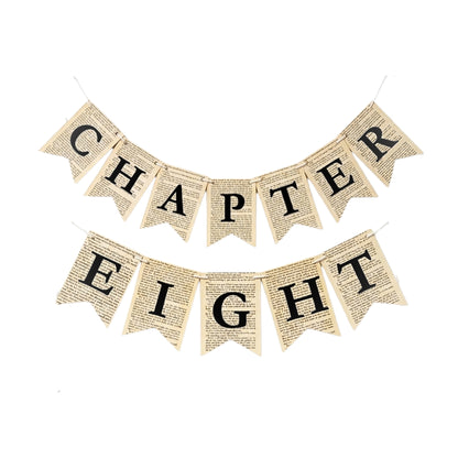 Chapter Eight Book Page Banner Garland – Rustic Literary Party Decoration
