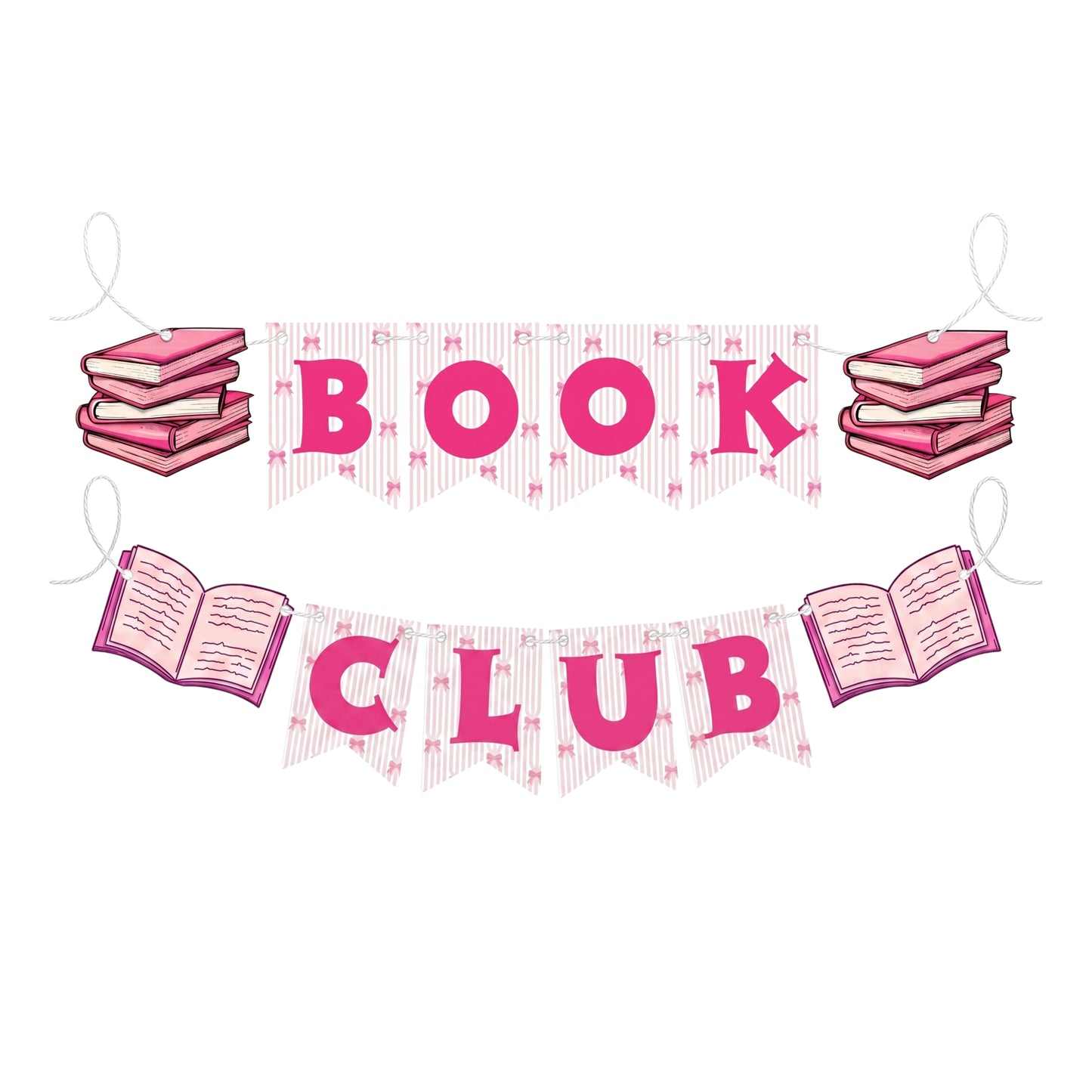 Pink Book Club Banner Garland – Coquette Reading Theme Party Decoration