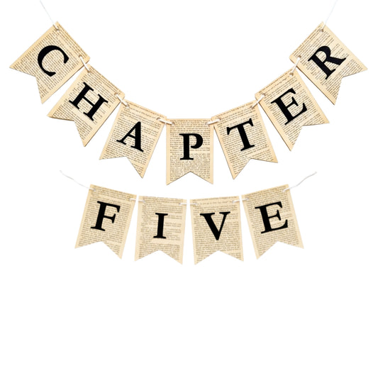 Chapter Five Birthday Banner Set – Book-Themed Garland with Bookmarks