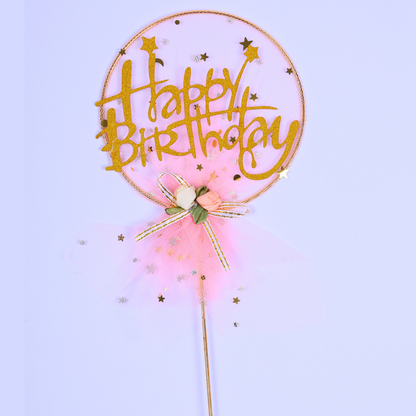 Pink Happy Birthday Cake Topper – Gold Glitter Double-Sided, Pre-Assembled