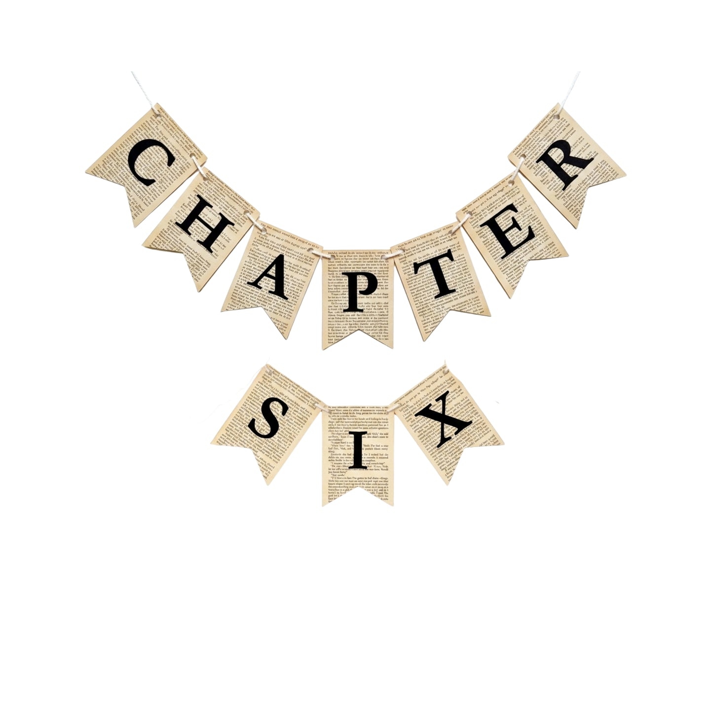 Chapter Six Rustic Book Page Banner Garland – Farmhouse Hanging Pennant