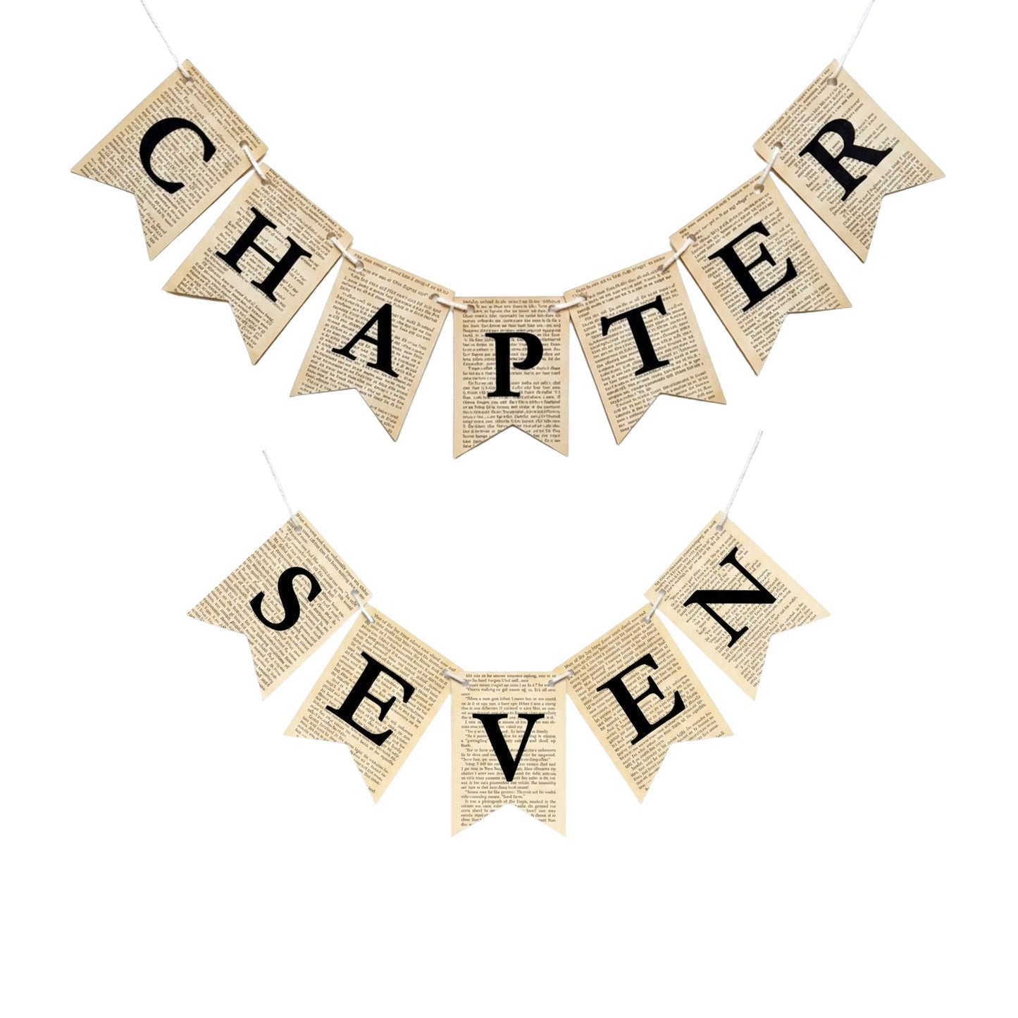 Chapter Seven Book Page Banner Garland – Rustic Literary Party Decoration