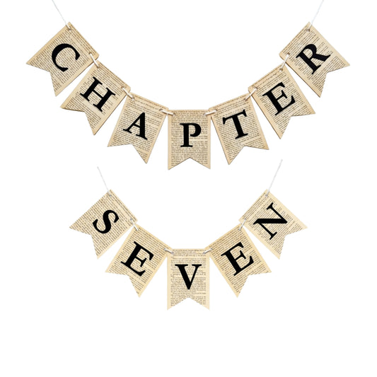 Chapter Seven Book Page Banner Garland – Rustic Literary Party Decoration