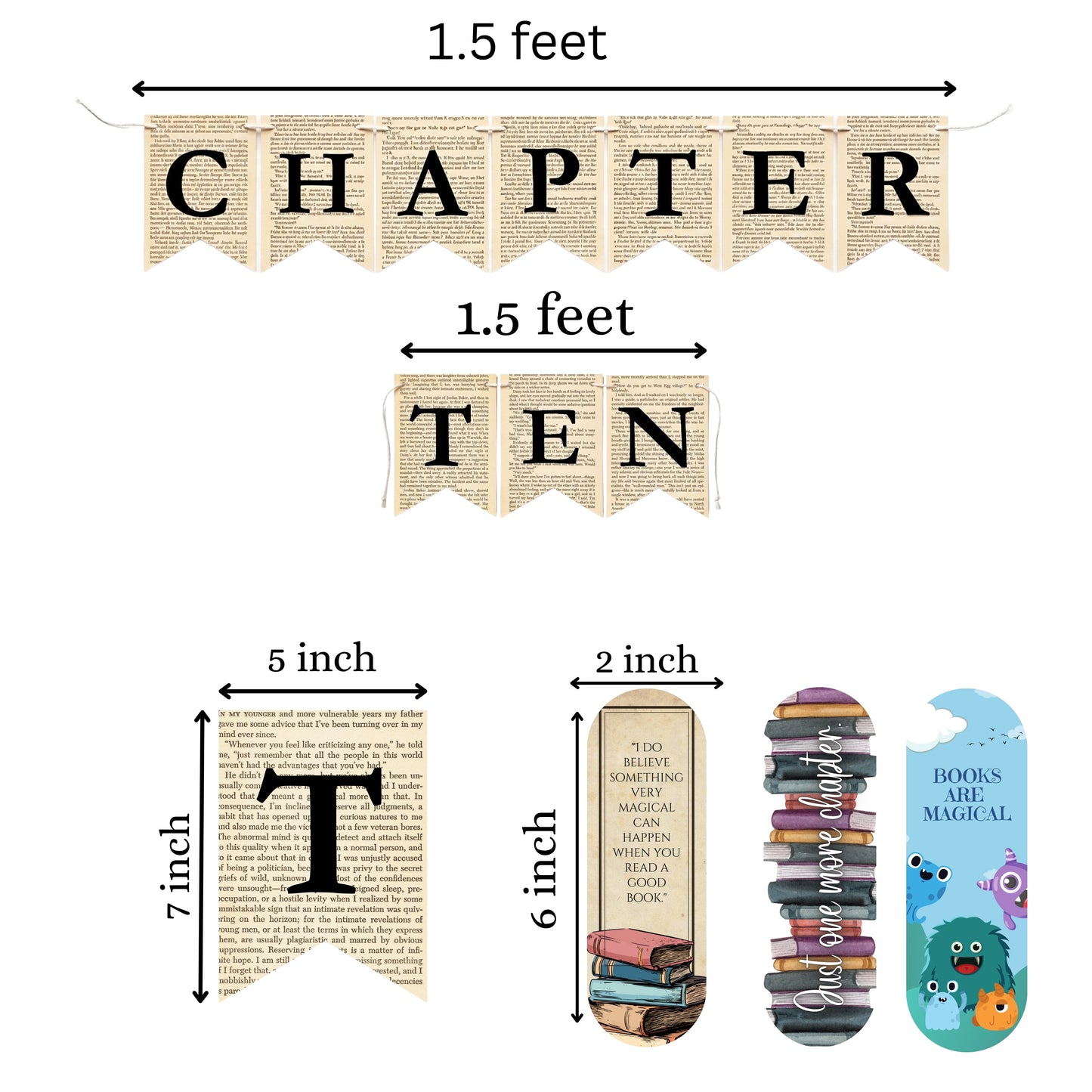 Chapter Ten Birthday Banner Set – Vintage Literary Garland with Bookmarks