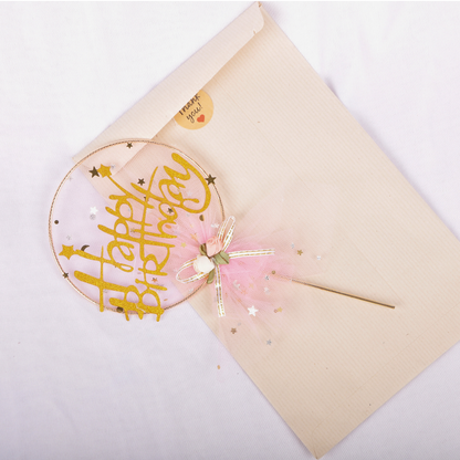 Pink Happy Birthday Cake Topper – Gold Glitter Double-Sided, Pre-Assembled