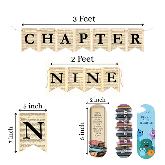 Chapter Nine Birthday Banner Set – Book Lover Party Garland with Bookmarks