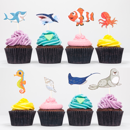 Ocean Animal Cupcake Toppers – 15 Pcs Under the Sea Party Picks