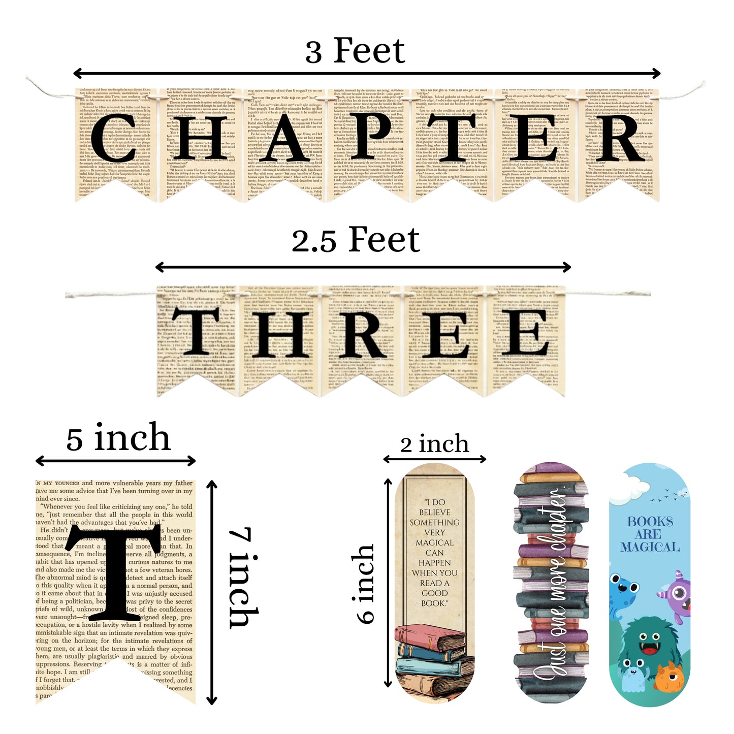 Chapter Three Birthday Banner Set – Book-Themed Garland with Bookmarks