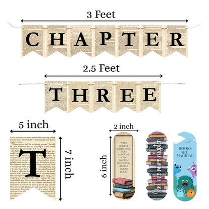 Chapter Three Birthday Banner Set – Book-Themed Garland with Bookmarks