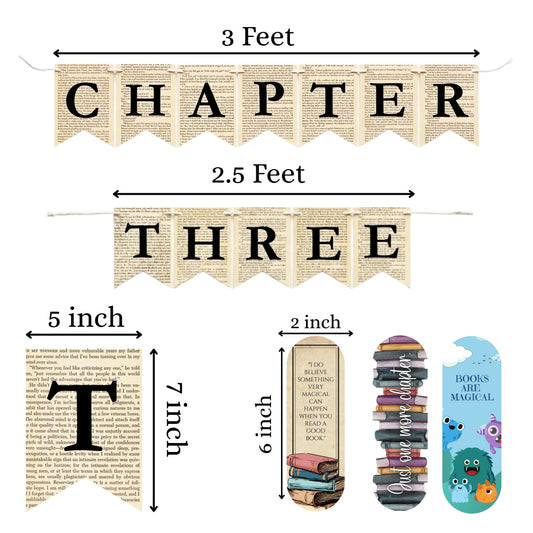Chapter Three Birthday Banner Set – Book-Themed Garland with Bookmarks