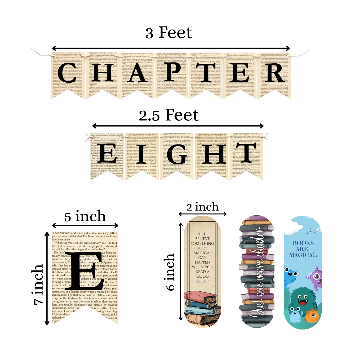 Chapter Eight Book Page Banner Garland – Rustic Literary Party Decoration