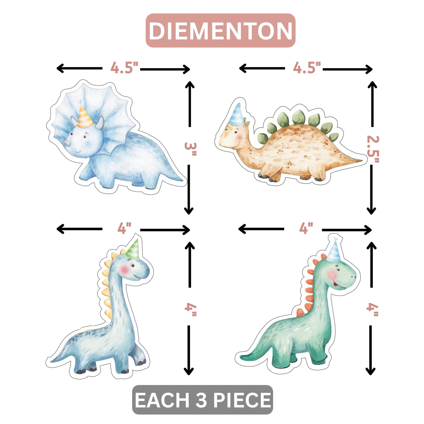 Dinosaur Cupcake Toppers with Glitter Garland – 12 Pcs Dino Birthday Party Set