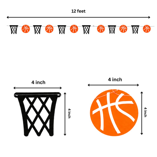 12 Ft Basketball Garland – Pre-Assembled Hoops & Balls Party Banner (Black Thread)