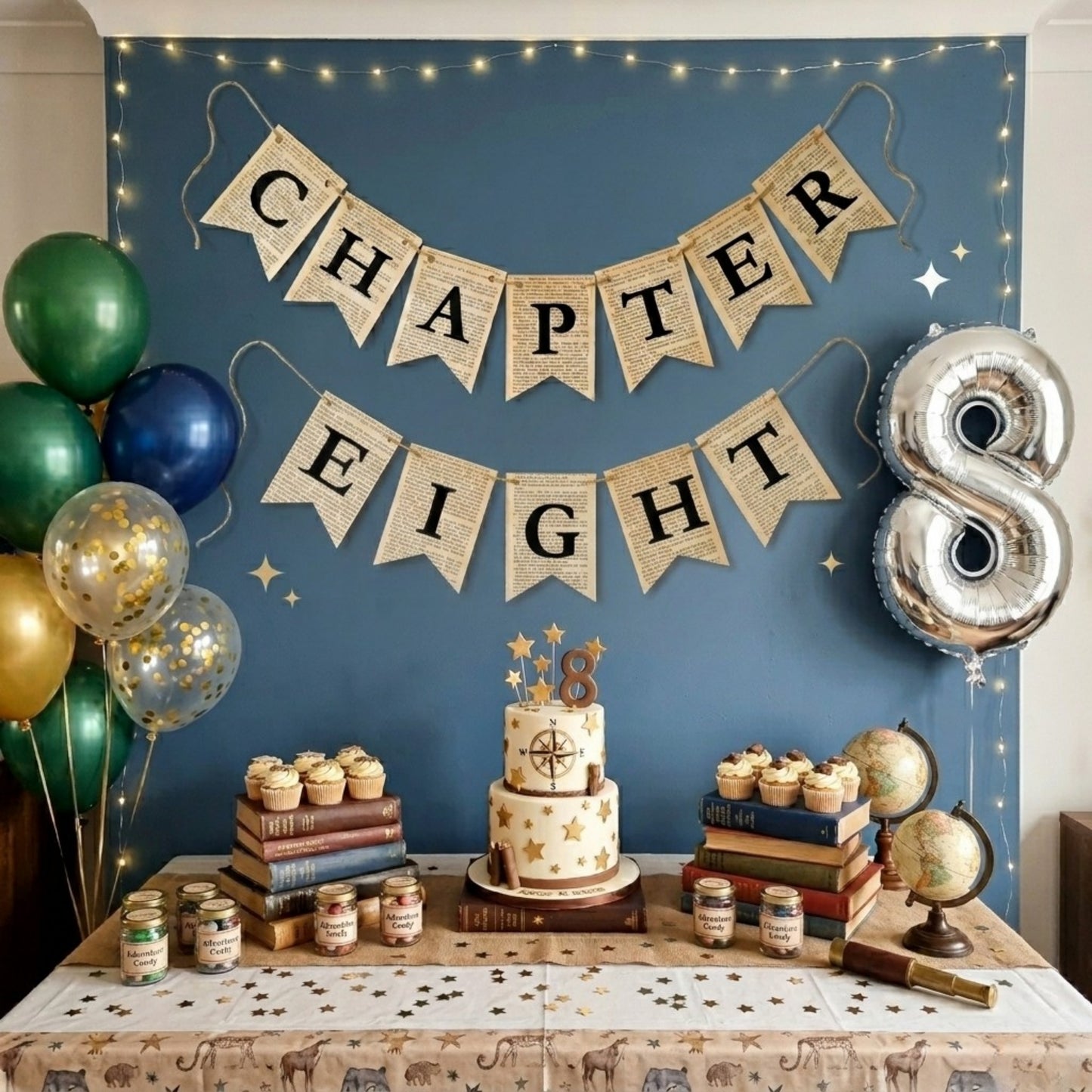 Chapter Eight Book Page Banner Garland – Rustic Literary Party Decoration