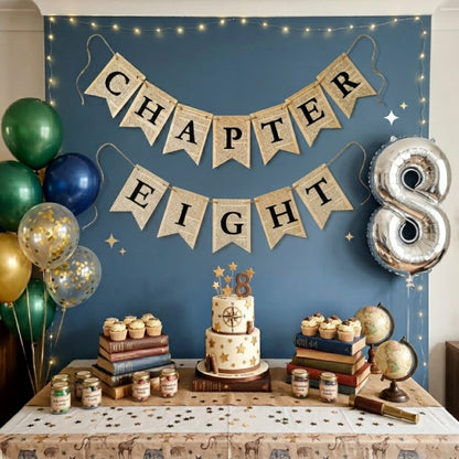 Chapter Eight Book Page Banner Garland – Rustic Literary Party Decoration
