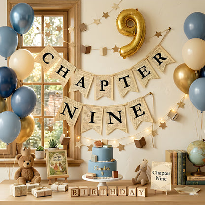 Chapter Nine Birthday Banner Set – Book Lover Party Garland with Bookmarks