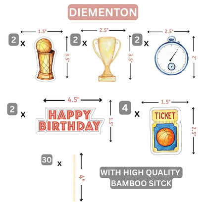 Basketball Cupcake Toppers – 30 Pcs Sports Theme Party Picks