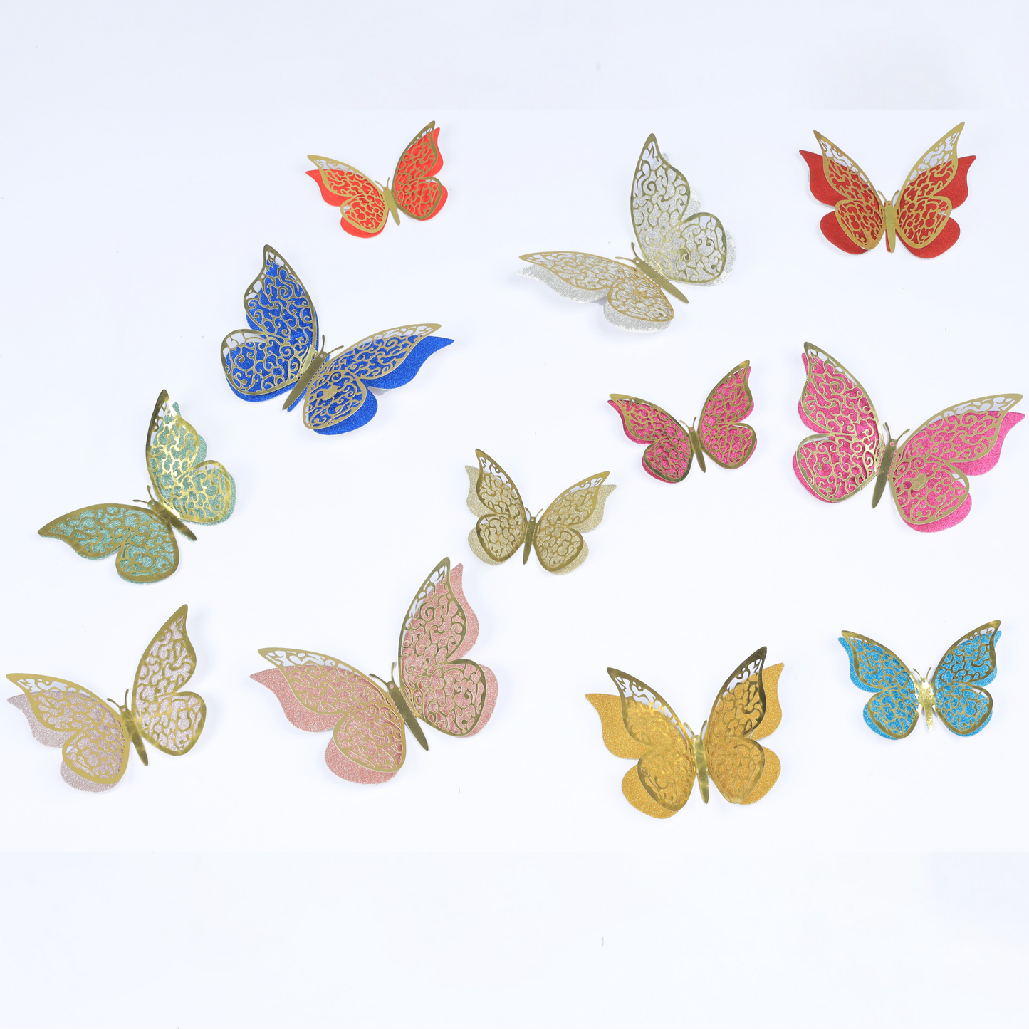 3D Butterfly Wall Decor – 12 Pcs Double-Layer Glitter Butterflies, 3 Sizes