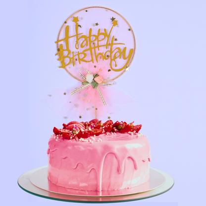 Pink Happy Birthday Cake Topper – Gold Glitter Double-Sided, Pre-Assembled