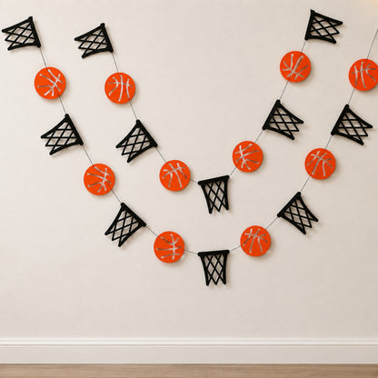 12 Ft Basketball Garland – Pre-Assembled Hoops & Balls Party Banner (Black Thread)