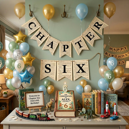 Chapter Six Rustic Book Page Banner Garland – Farmhouse Hanging Pennant