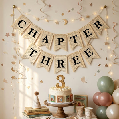Chapter Three Birthday Banner Set – Book-Themed Garland with Bookmarks