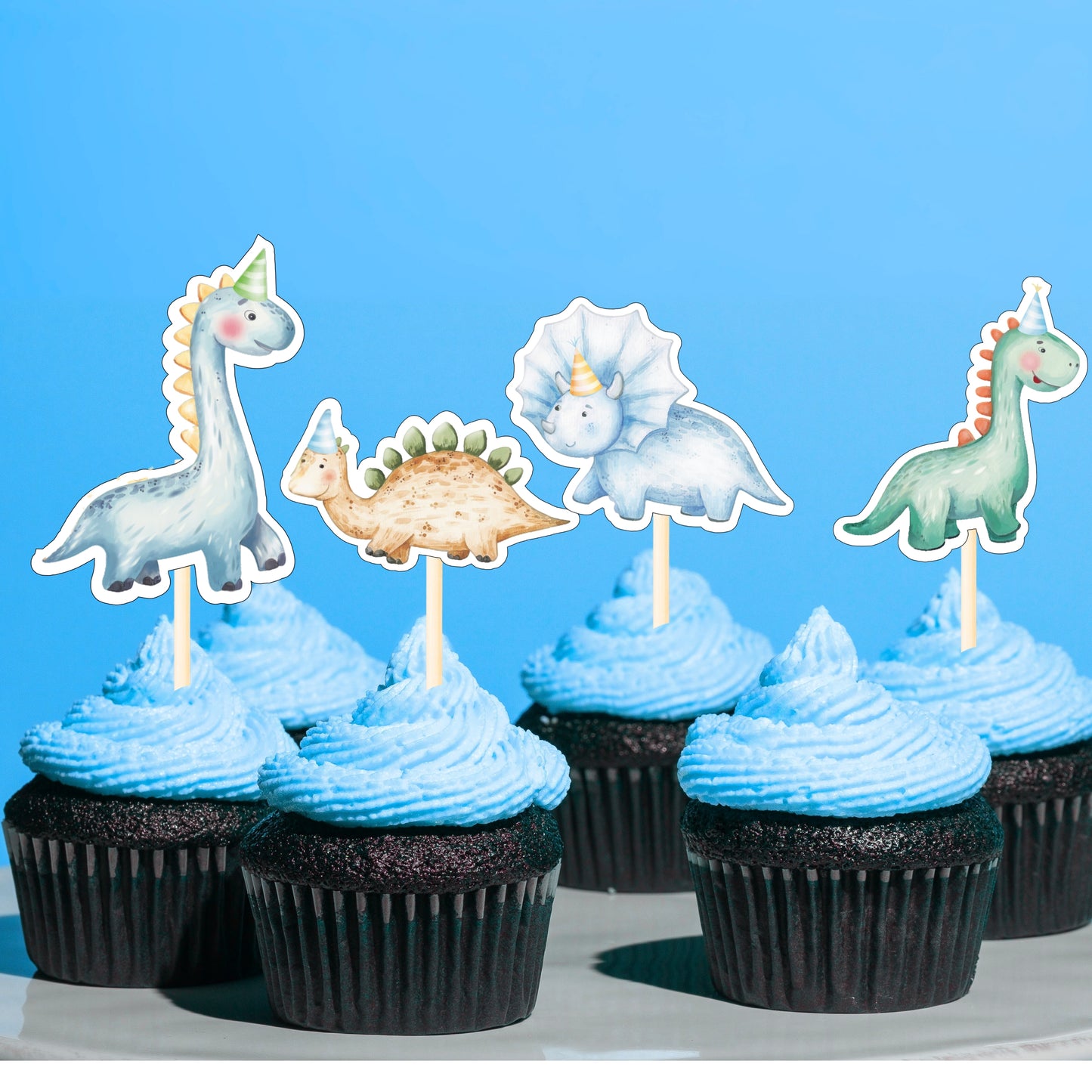 Dinosaur Cupcake Toppers with Glitter Garland – 12 Pcs Dino Birthday Party Set