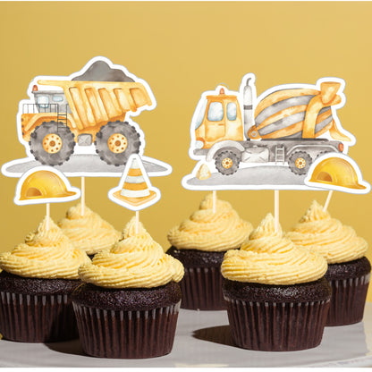 Construction Cupcake Toppers – 18 Pcs Dump Truck & Bulldozer Party Picks