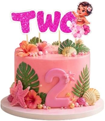 tropical luau glitter cake topper number two birthday decor