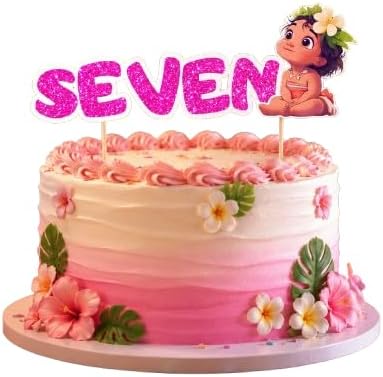 tropical luau glitter cake topper number seven birthday decor