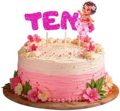 tropical luau glitter cake topper number ten birthday decor