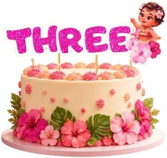 	tropical luau glitter cake topper number three birthday decor