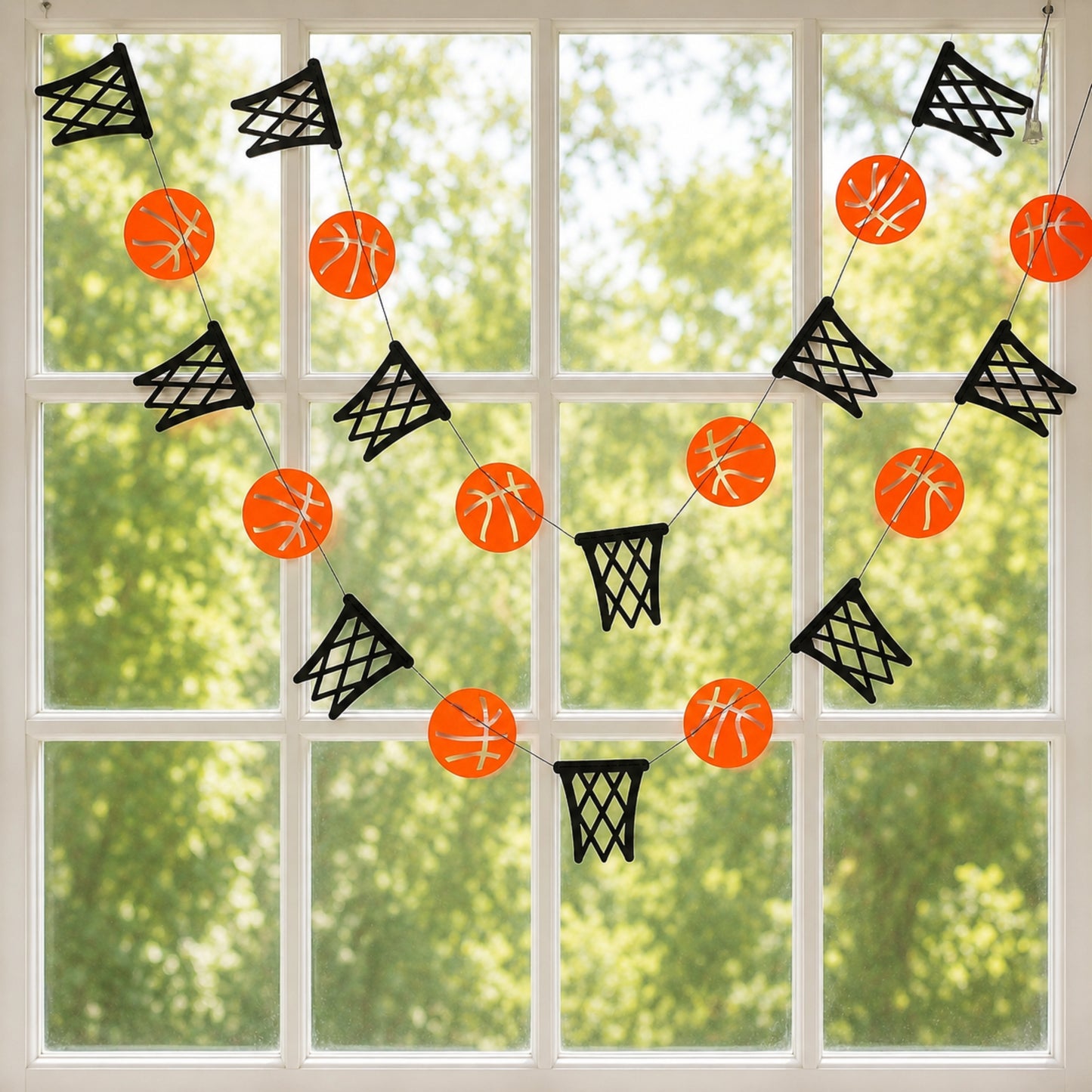 12 Ft Basketball Garland – Pre-Assembled Hoops & Balls Party Banner (Black Thread)