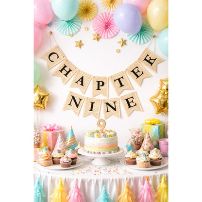 Chapter Nine Birthday Banner Set – Book Lover Party Garland with Bookmarks